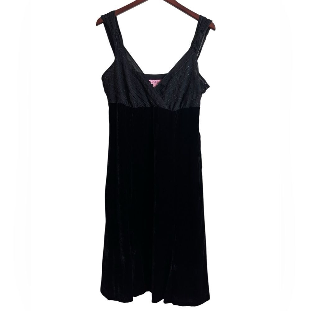 Bandolino Women’s Sleeveless Black Velvet & Sequin Chiffon Whimsigoth Dress Sz14